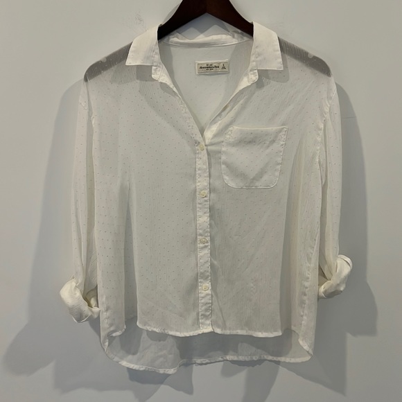Abercrombie & Fitch White Sheer Polka Dot Button-up Top. Size S - Picture 1 of 6